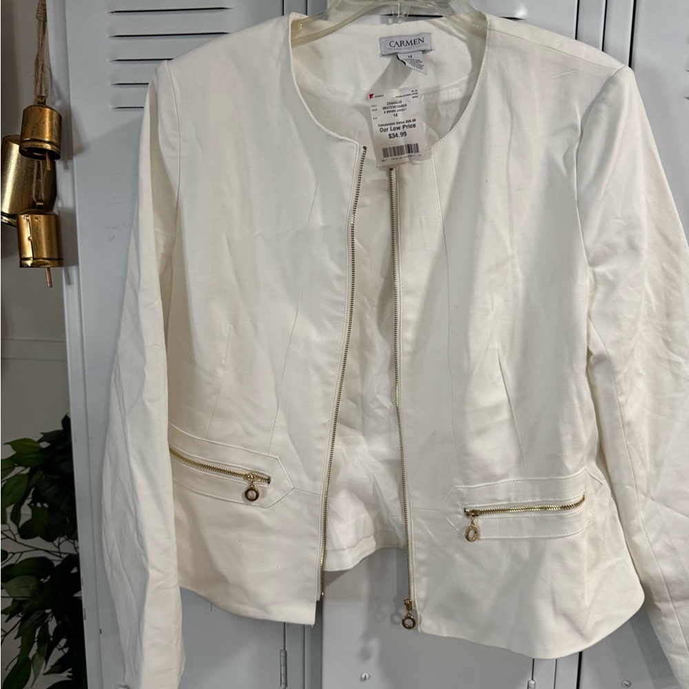 Carmen Cream Zip-Front Blazer Jacket